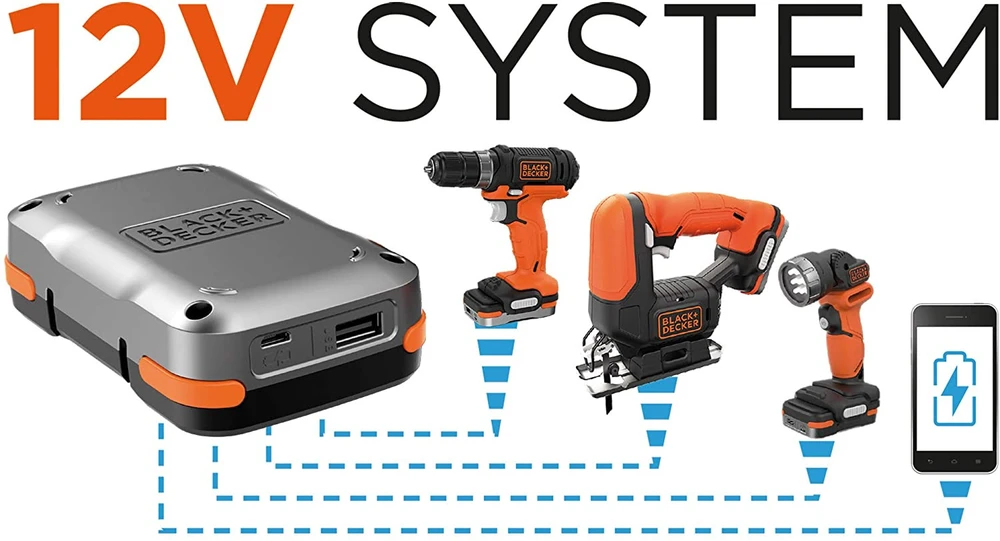 Black & Decker Juodas & Decker Suktuvas-gręžtuvas Juodas & Decker BDCHD12S1-XJ; 12 V; 1x1,5 Ah akum.