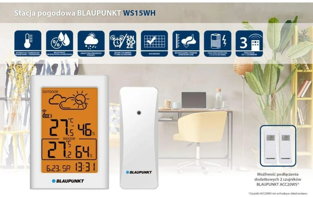 Meteorologinė Stotelė - Blaupunkt WS15WH su lauko jutikliu baltas