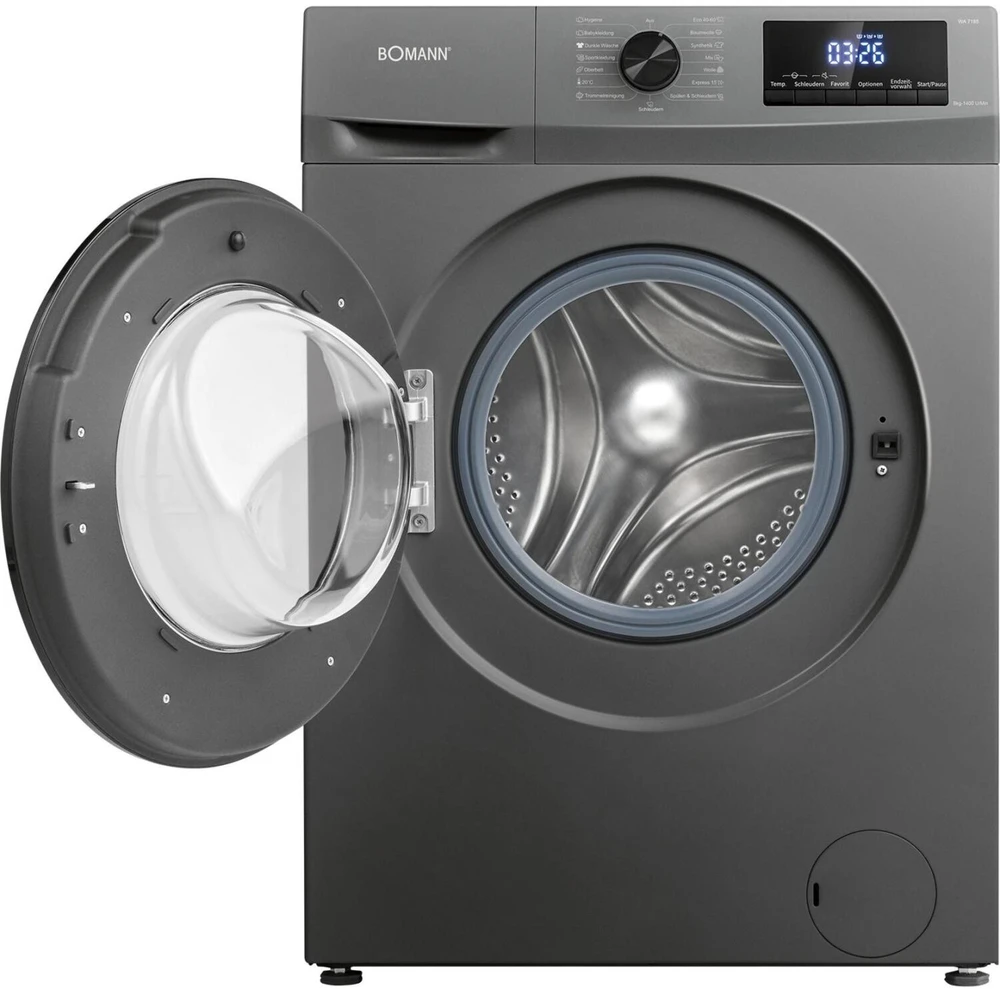 Bomann Skalbimo mašina WA 7185 771851, 8kg, 1400 aps./min, 15 programų, LED, A, 42 l, 47 kWh, 72 dB, juoda