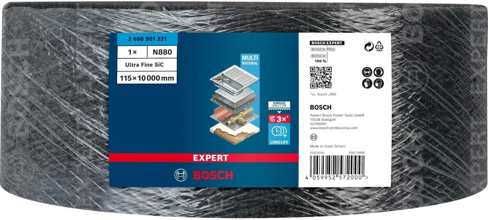 Bosch Expert Vliesrolle N880 Ultrafein S, 115mmx10m (grau, 10 Meter Rolle, zum Handschleifen)