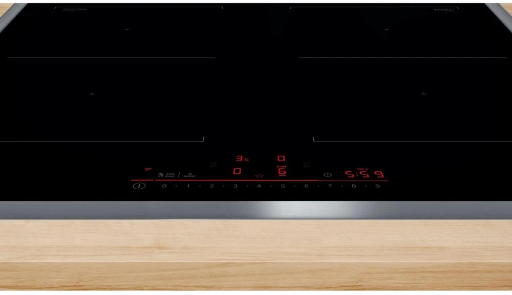 Bosch indukcinė kaitlentė PVQ645HB1E, 3700 W, 58.3 cm, 4 zonos, 17 lygiai, stiklo keramika, PowerBoost, CombiZone, Home Connect