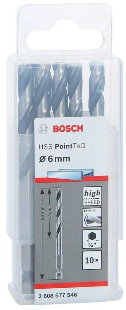 Grąžtas Bosch Sechskantbohrer 10 HSS PointTeQ Hex 6x57x98 10-tlg.