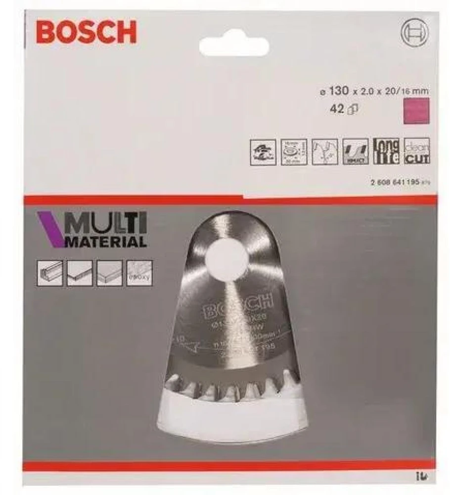Pjovimo diskas medienai Bosch MULTI MATERIAL; 130x2x20,0 mm; Z42; -5°