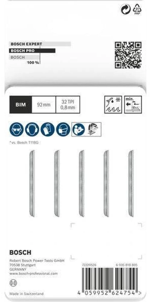 Pjūkleliai siaurapjūkliui Bosch 2608655104; 92 mm; 0,8 mm; 5 vnt.