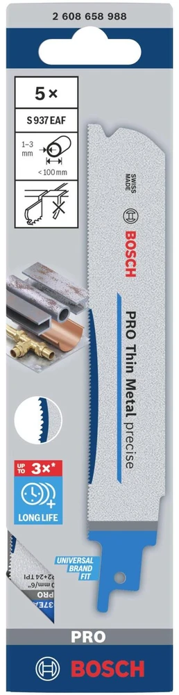 Pjūkleliai tiesiniam pjūklui Bosch 2608658988; 150 mm; 1,1 mm; 5 vnt.