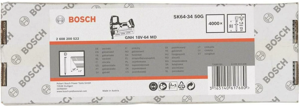 Bosch vinis SK64-34 50G 2608200522, 50 mm, 1,76 mm, 34°, cinkuota, 4000 vnt