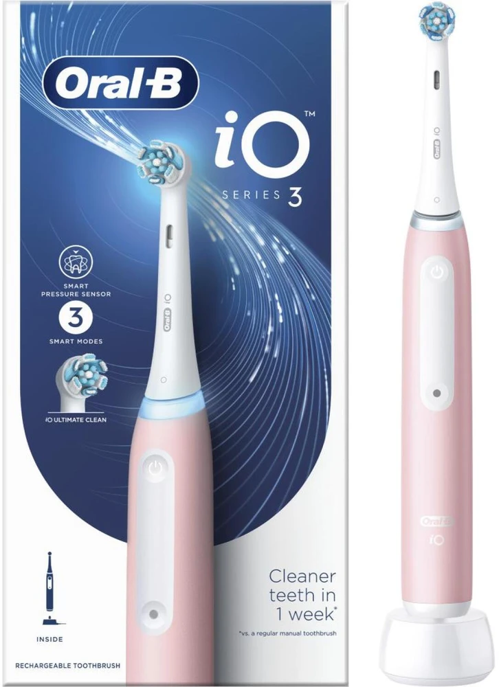 Oral-B | Elektrinis dantų šepetėlis | iO3 Series | Įkraunamas | Suaugusiems | Šepetėlių skaičius galvutės įeina 1 | Number of teeth brushing modes 3 | Blush Rožinė