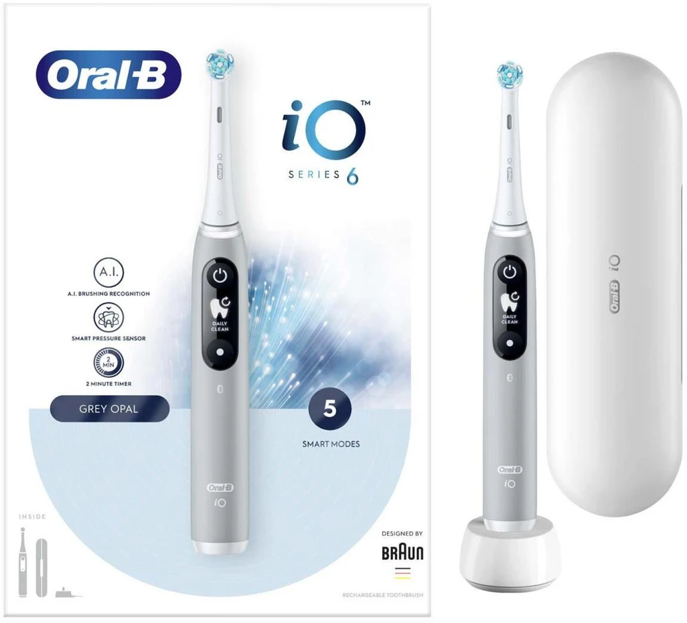 Elektrinis dantų šepetėlis Braun iOM6.1A6.1K Oral-B iO6, pilkos spalvos