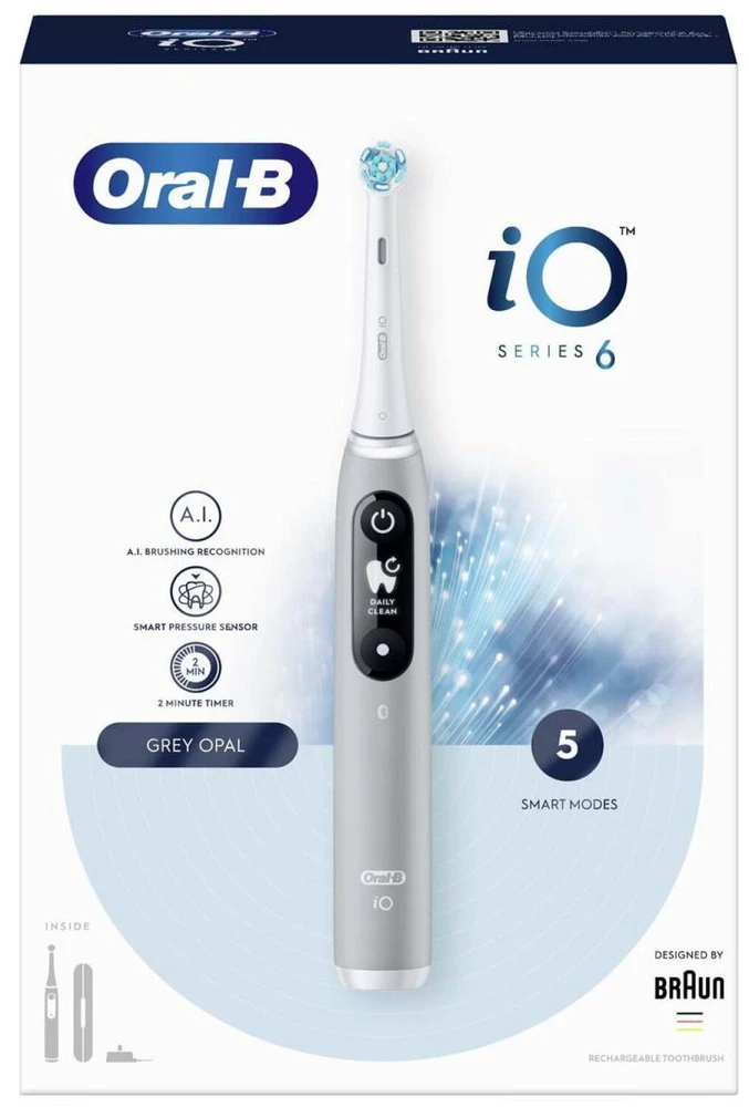 Elektrinis dantų šepetėlis Braun iOM6.1A6.1K Oral-B iO6, pilkos spalvos