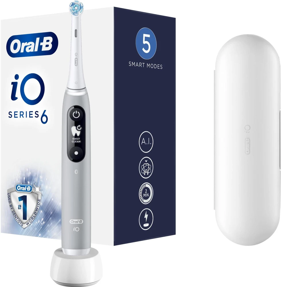 Elektrinis dantų šepetėlis Braun iOM6.1A6.1K Oral-B iO6, pilkos spalvos
