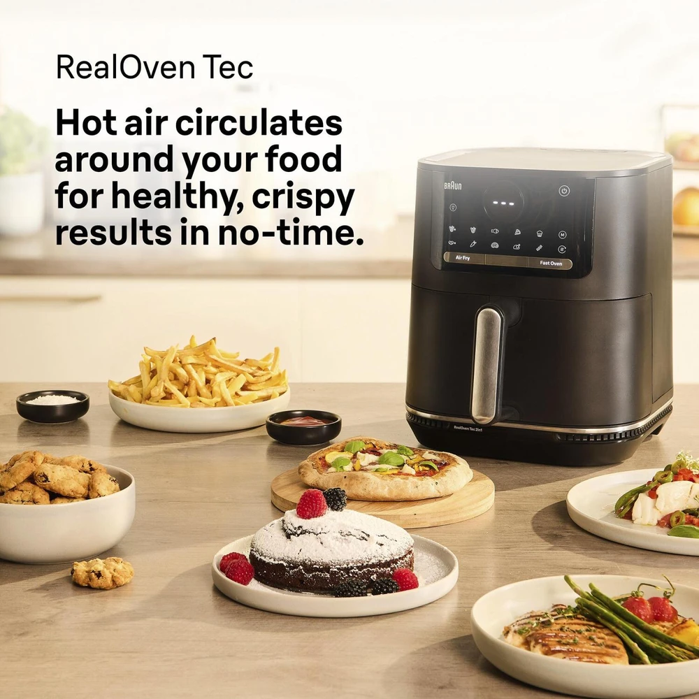 Gruzdintuvė Braun karšto oro fritezė HF 5054I 0X12500023, 2000W, 6L, 1.4kg, 80-220°C, 15 programų, skaitmeninis laikmatis, jutiklinis ekranas
