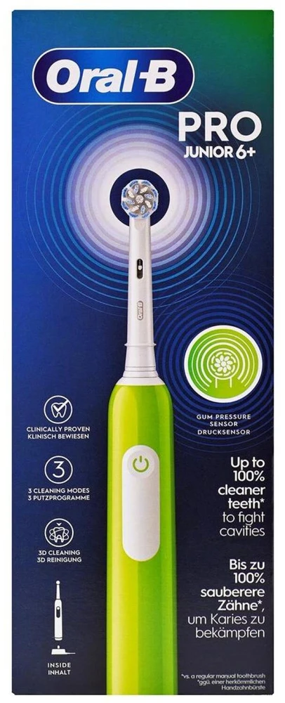 Oral-B Elektrinis dantų šepetėlis | Pro Junior 6+ | Įkraunamas | For children | Šepetėlių skaičius galvutės įeina 1 | Number of teeth brushing modes 3 | Žalias