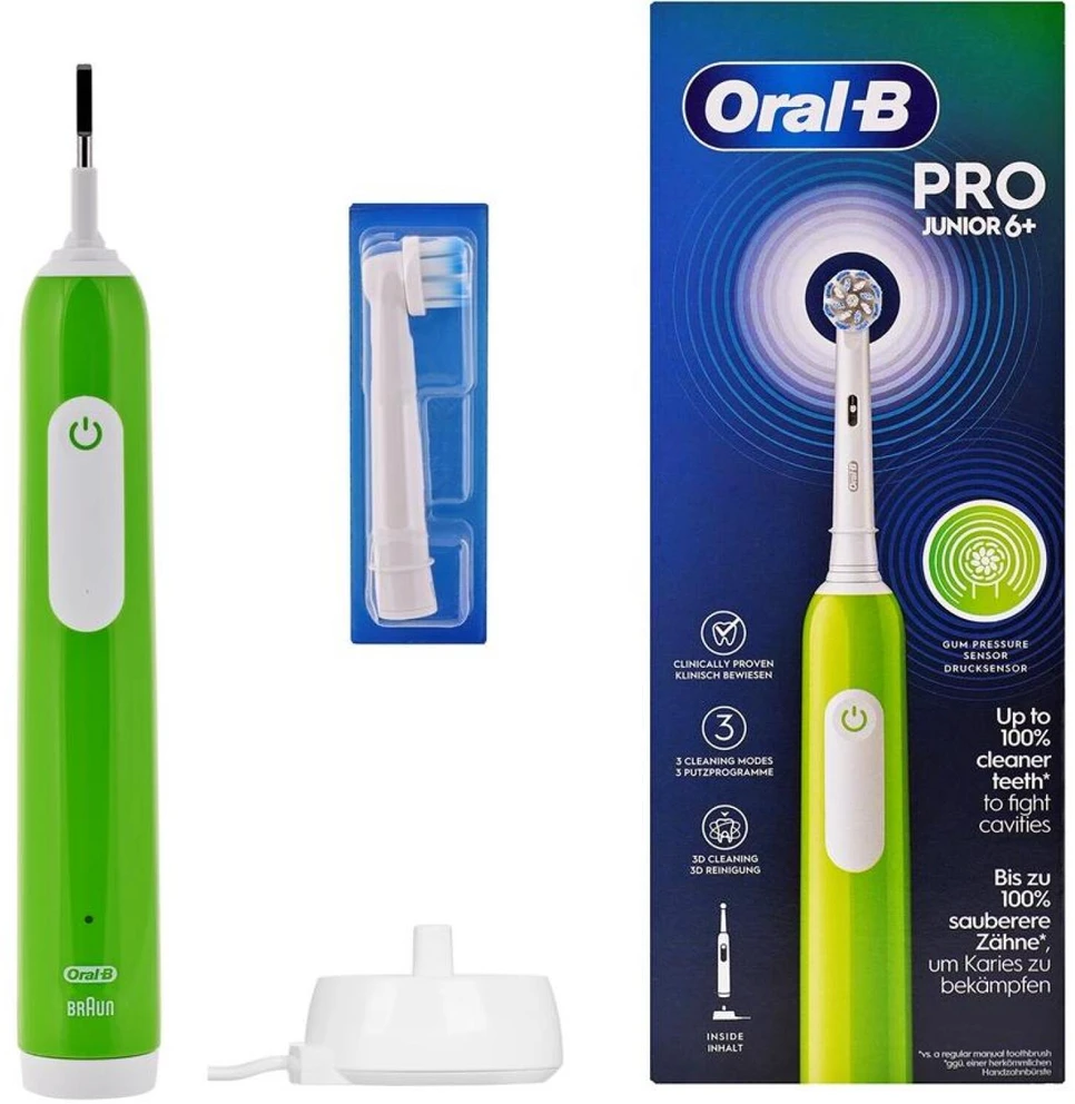 Oral-B Elektrinis dantų šepetėlis | Pro Junior 6+ | Įkraunamas | For children | Šepetėlių skaičius galvutės įeina 1 | Number of teeth brushing modes 3 | Žalias