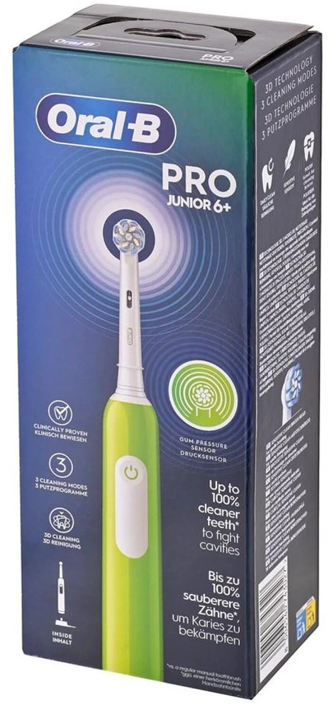 Oral-B Elektrinis dantų šepetėlis | Pro Junior 6+ | Įkraunamas | For children | Šepetėlių skaičius galvutės įeina 1 | Number of teeth brushing modes 3 | Žalias