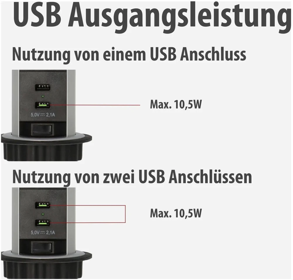 Brennenstuhl Tower Power USB stalinis ilgiklis, 3x CEE 7/4, 2xUSB, sidabrinis / juodas 1396200013 / GT-652