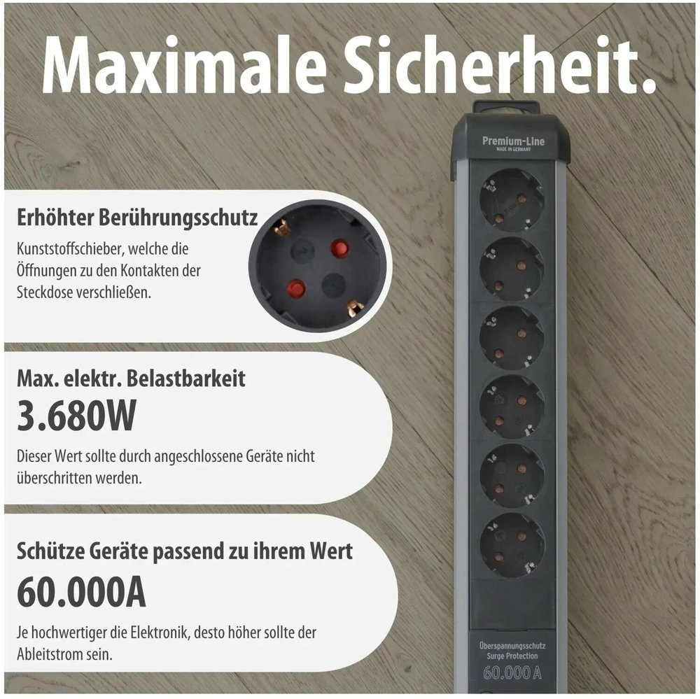 Brennenstuhl Brennenstuhl 1391010610 skirstytuvas 3 m 6 x maitinimo lizdas Vidinis juodas, sidabrinis
