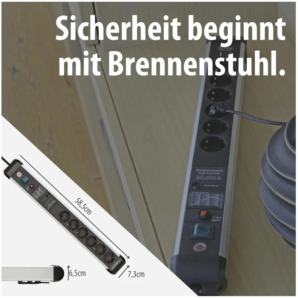 Brennenstuhl Brennenstuhl 1391010610 skirstytuvas 3 m 6 x maitinimo lizdas Vidinis juodas, sidabrinis