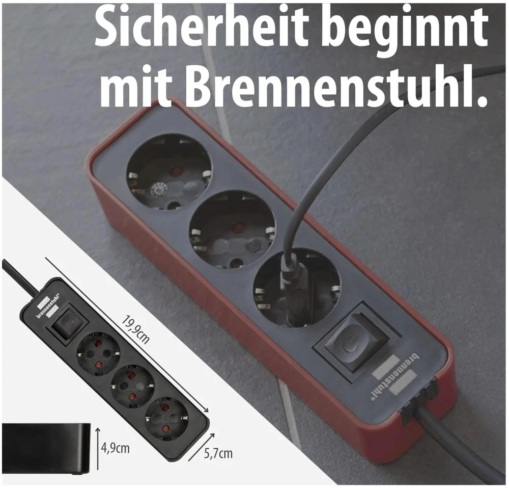 Brennenstuhl Steckdosenl. Ecolor 3-fach raudona/juodas Schalter