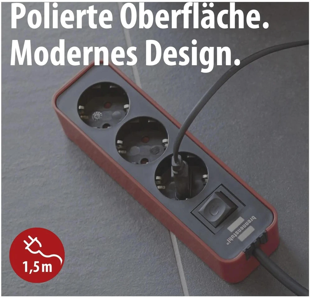 Brennenstuhl Steckdosenl. Ecolor 3-fach raudona/juodas Schalter