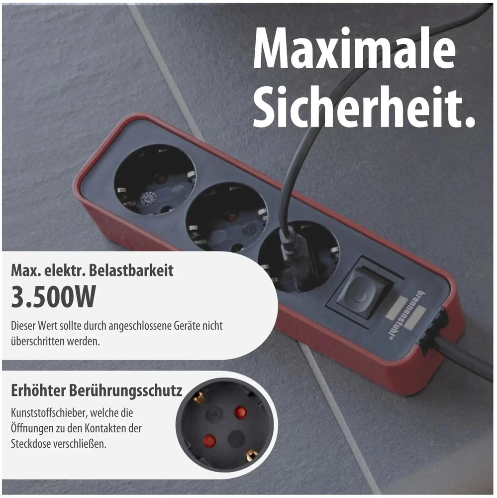 Brennenstuhl Steckdosenl. Ecolor 3-fach raudona/juodas Schalter