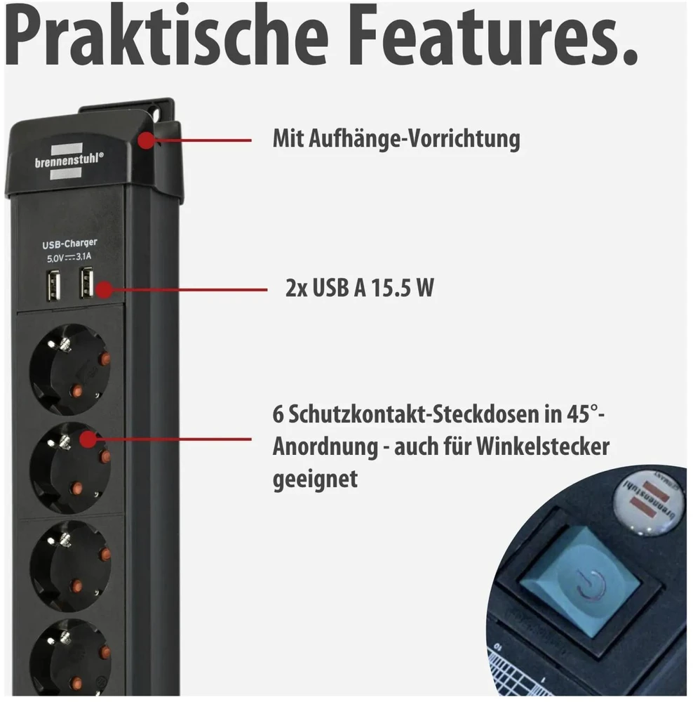 Listwa zasilająca Brennenstuhl Brennenstuhl Premium-Line ÜSS 6fach USB 3.1A *DE*