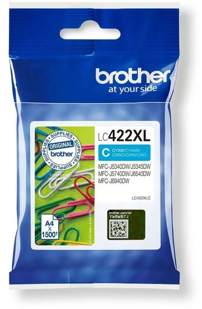 Brother rašalo kasetė LC422XLC, 1500 puslapių, žydra, originali, didelio našumo, rašalo kasetė, suderinama su MFC-J5340DW