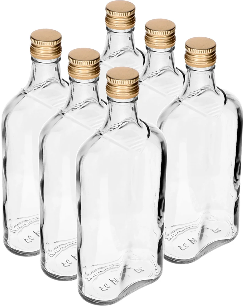 Browin 631414, 6x500ml, stiklinė plokščia butelis su užsukamu dangteliu, dangtelio spalva atsitiktinė