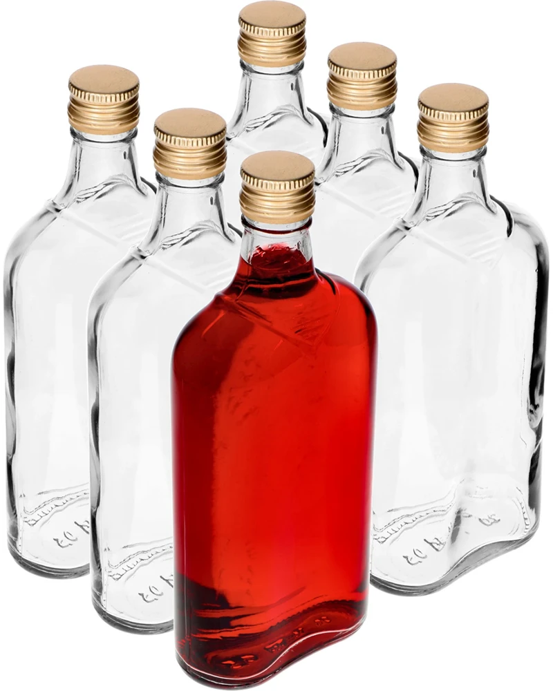 Browin 631414, 6x500ml, stiklinė plokščia butelis su užsukamu dangteliu, dangtelio spalva atsitiktinė