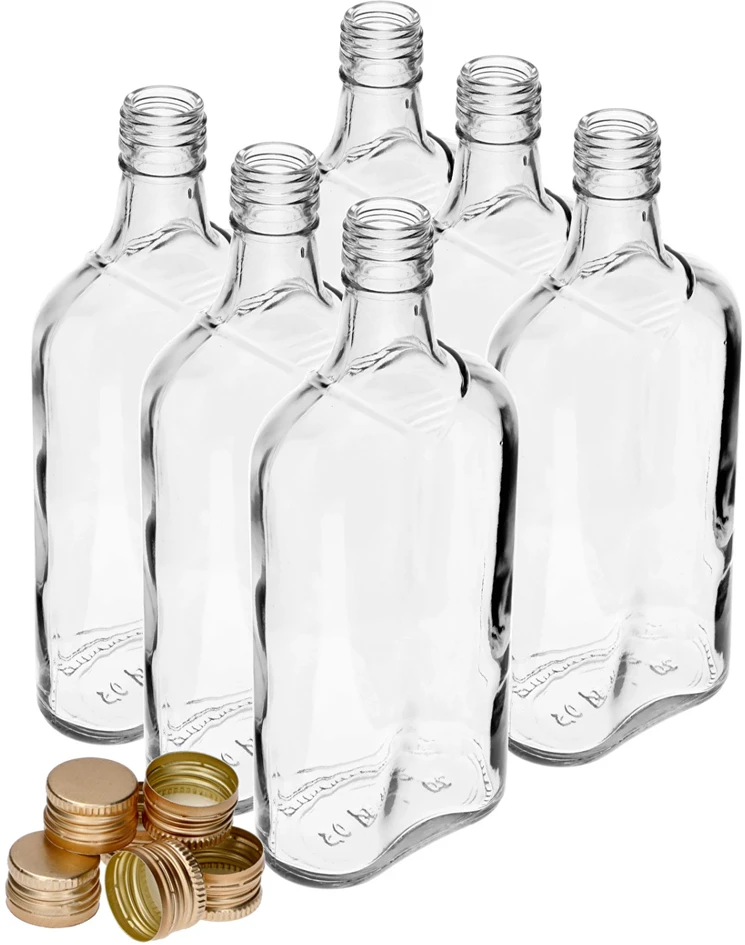 Browin 631414, 6x500ml, stiklinė plokščia butelis su užsukamu dangteliu, dangtelio spalva atsitiktinė