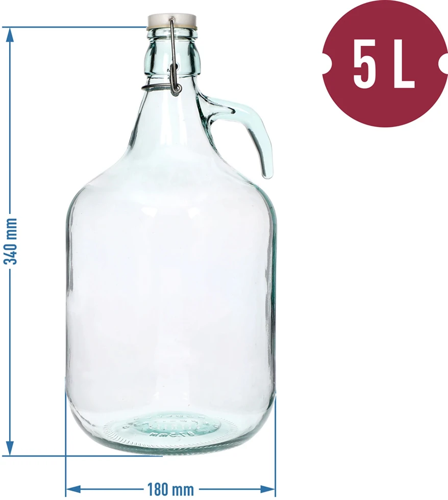 Browin 640025 stiklinis demidžonas, 5L, mechaninis uždarymas, guminė tarpinė