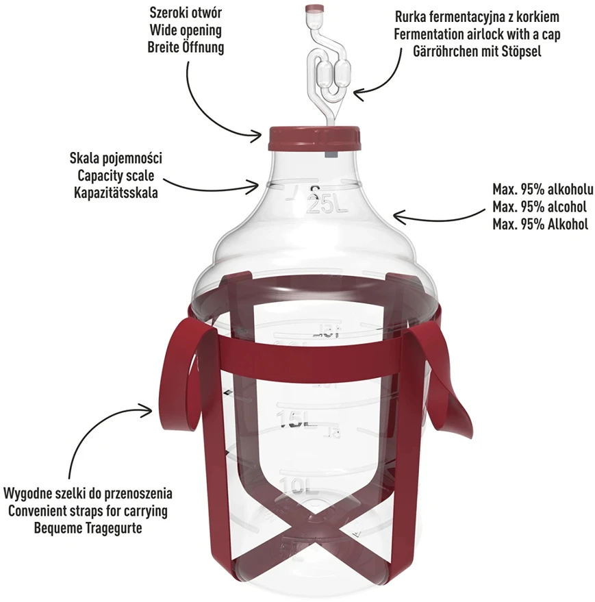 Browin Demižonas 644225, 25L, polipropilenas, be BPA, plati anga, rankena, su dangteliu, su laikikliais