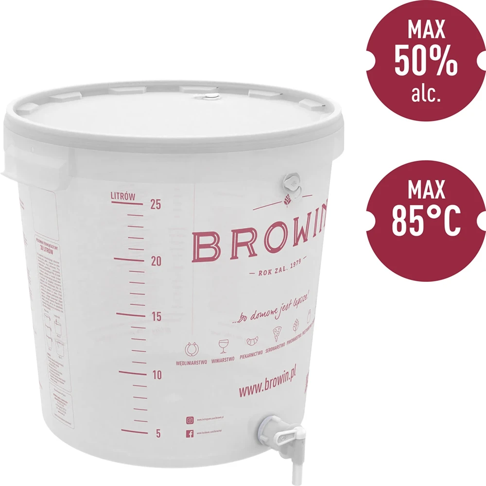 Browin Fermentacijos kibiras 30 L su spausdinta skalė ir čiaupu 340434, 30.0 L, polipropilenas be BPA, su čiaupu, infliacija