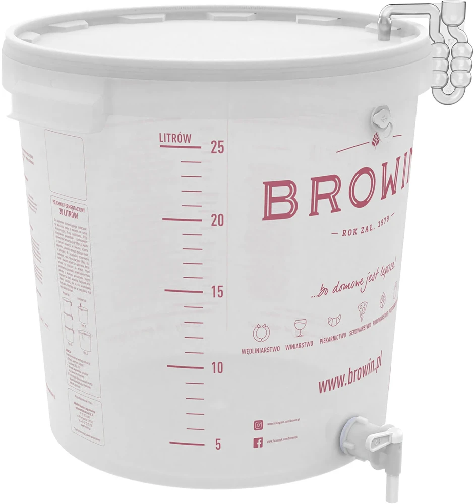 Browin Fermentacijos kibiras 30 L su spausdinta skalė ir čiaupu 340434, 30.0 L, polipropilenas be BPA, su čiaupu, infliacija