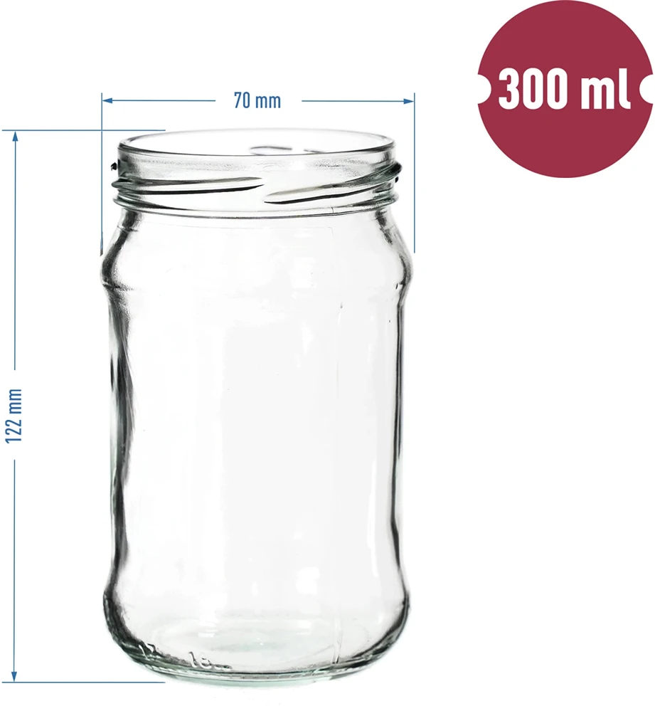 Browin konservavimo stiklainis, 132303, 300 ml, 6 vnt., stiklas, dangtelis Ø66, didelis stiprinimas, universalus dangtelis