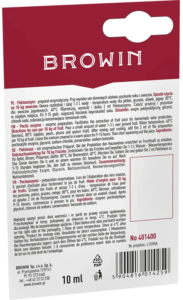 Browin Pektino fermentas 401400, 10ml, 1.5cm, 13.2cm, 8cm, 10g, efektyvus, lengvas naudoti