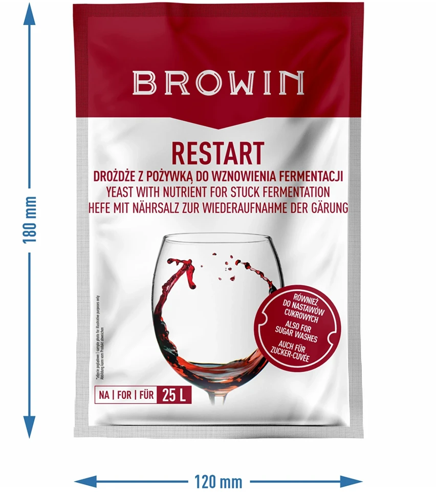 Browin Restart mielės 400305, 22 g, 25 L, 7-10 dienų, raudonasis vynas, baltasis vynas, rožinis vynas, džiovintos