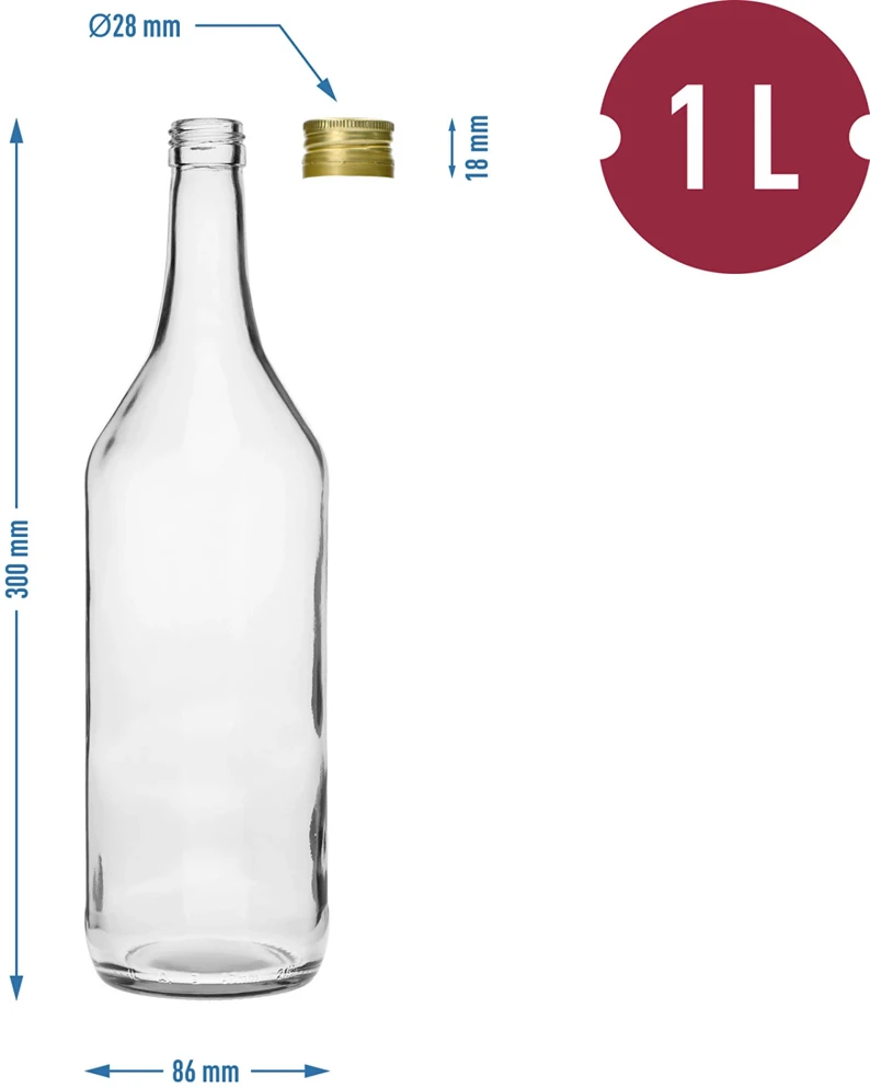Browin Stołowa butelis 1 L 631454, 1.0 L, 4 vnt., su dangteliu, stiklas, auksiniai dangteliai