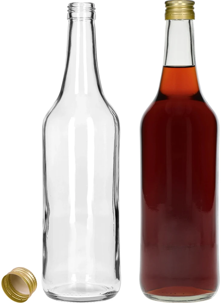 Browin Stołowa butelis 1 L 631454, 1.0 L, 4 vnt., su dangteliu, stiklas, auksiniai dangteliai
