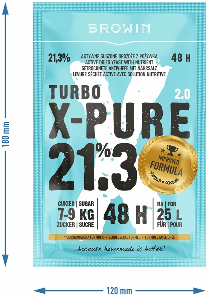 Browin Turbo X-Pure mielės 403103, 21.3%, 48h, 25L, 0.135kg, cukraus, vaisių ir grūdų misoms