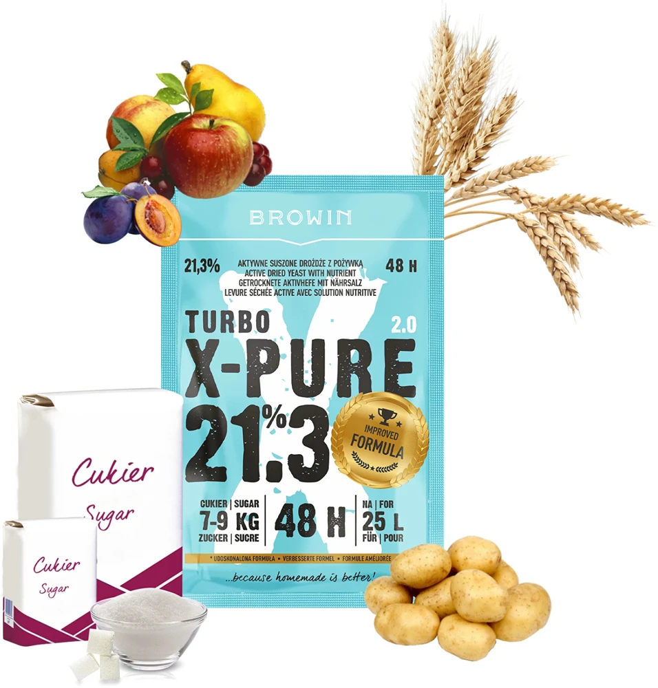 Browin Turbo X-Pure mielės 403103, 21.3%, 48h, 25L, 0.135kg, cukraus, vaisių ir grūdų misoms