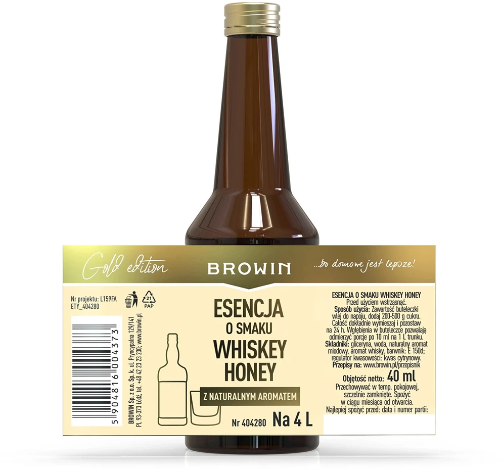 Browin WHISKEY HONEY esencija 404280, 40 ml, 4 L gėrimui paruošti, Gold linija