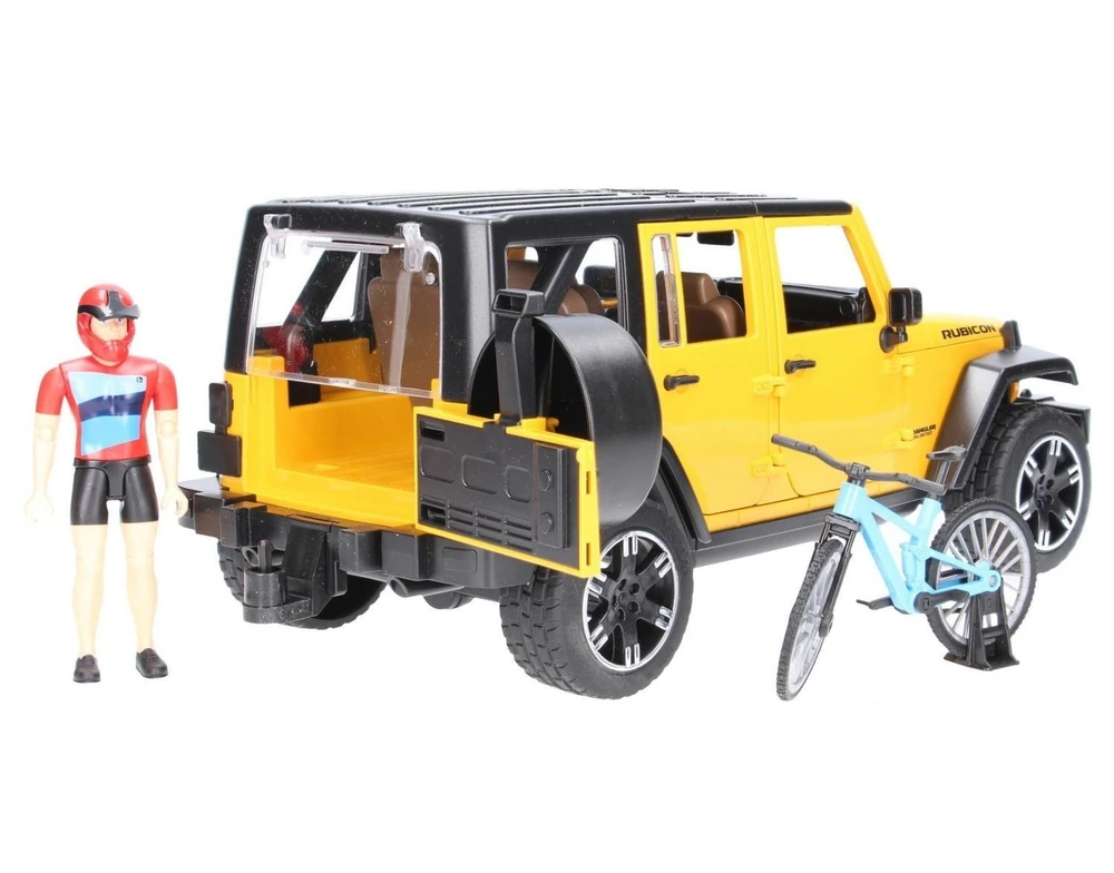 BRUDER automobilis Jeep Wrangler ir dviratininkas su kalnų dviračiu, 02543