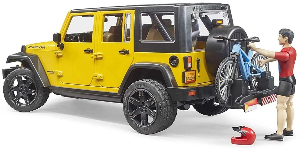 BRUDER automobilis Jeep Wrangler ir dviratininkas su kalnų dviračiu, 02543