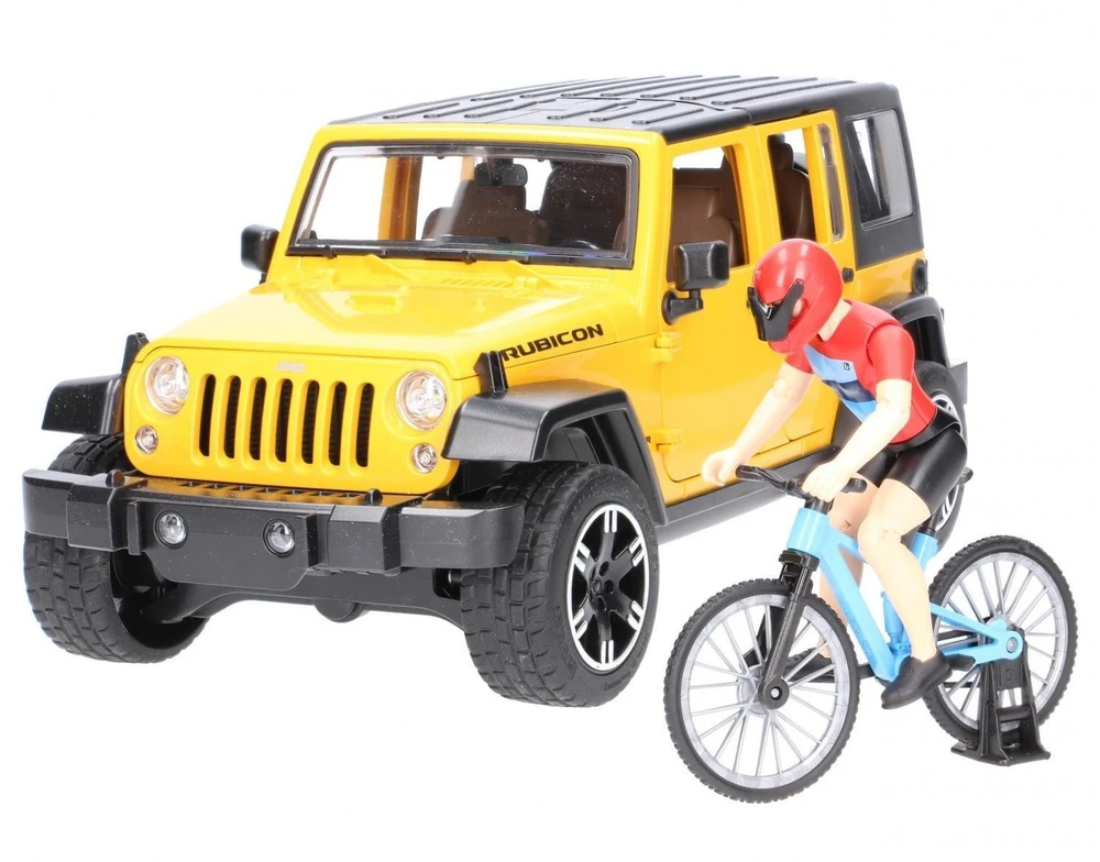 BRUDER automobilis Jeep Wrangler ir dviratininkas su kalnų dviračiu, 02543