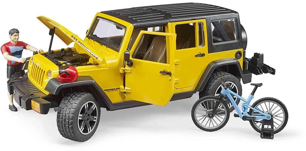 BRUDER automobilis Jeep Wrangler ir dviratininkas su kalnų dviračiu, 02543