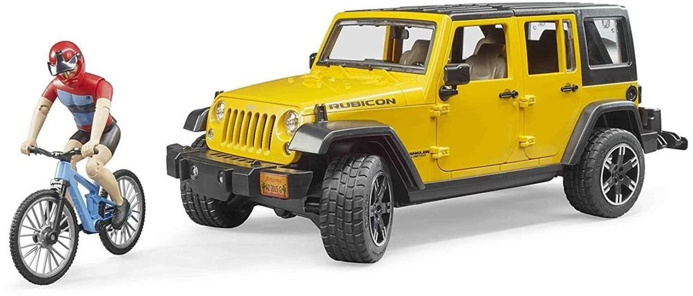 BRUDER automobilis Jeep Wrangler ir dviratininkas su kalnų dviračiu, 02543