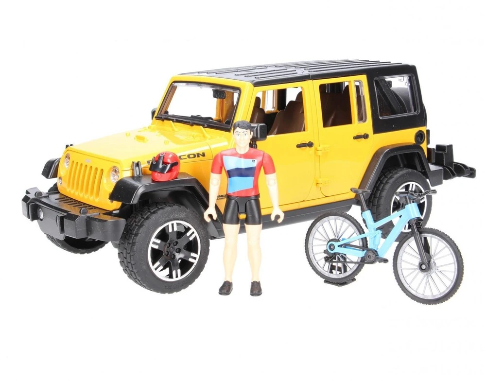 BRUDER automobilis Jeep Wrangler ir dviratininkas su kalnų dviračiu, 02543