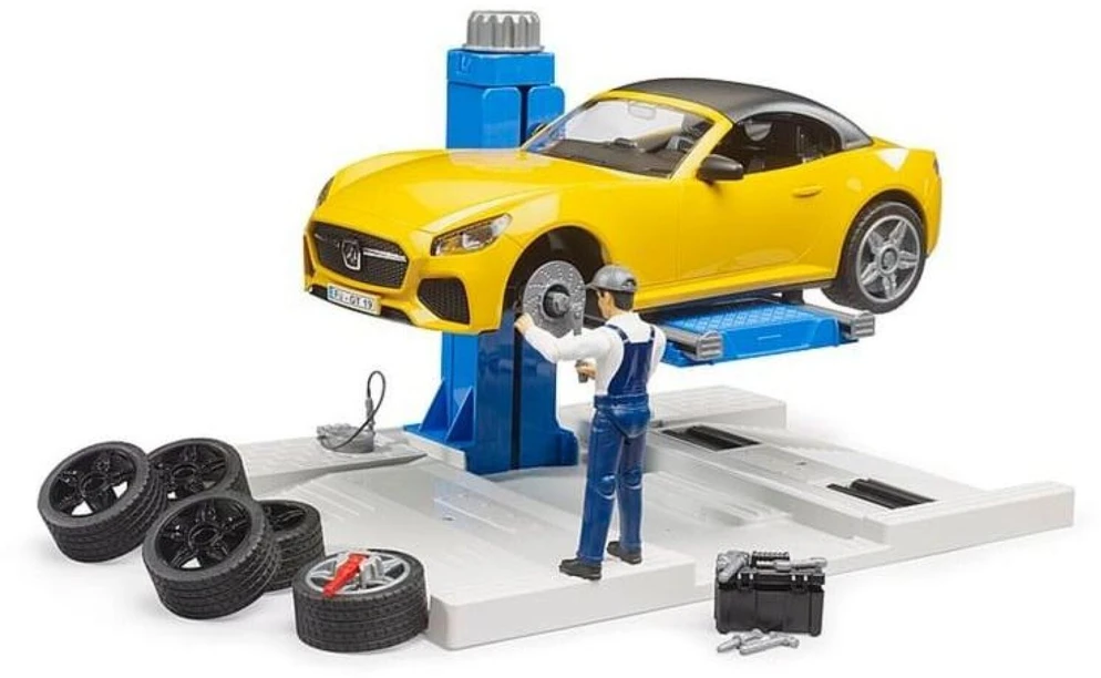 BRUDER bworld automobilių aptarnavimo centras + BRUDER Roadster