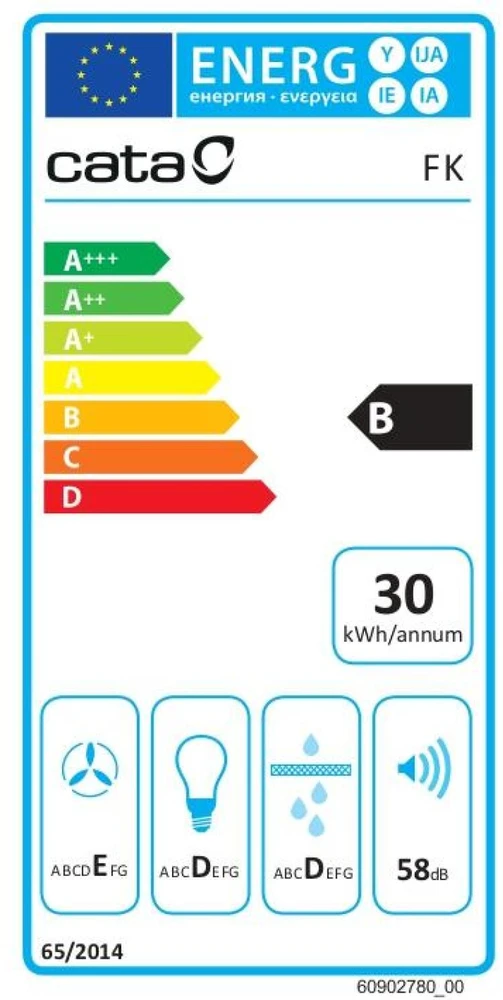CATA gartraukis | FK SLIM 6000 X | Įprastas | Energijos vartojimo efektyvumo klasė B | Plotis 60 cm | 162 m³/h | Mechaninis | LED | Nerūdijantis plienas