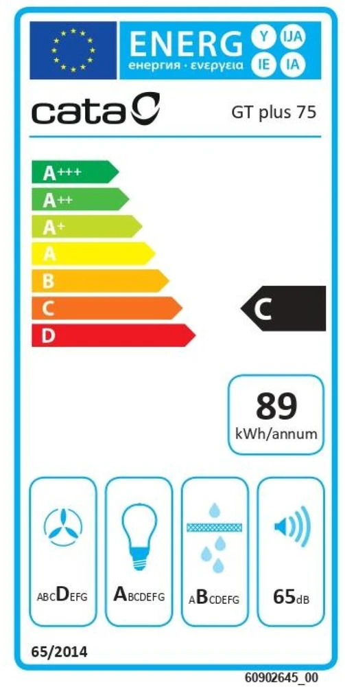CATA | Gartraukis | GT-PLUS 75 X /M | Antgalis | Energijos vartojimo efektyvumo klasė C | Plotis 79,2 cm | 645 m³/h | Mechaninis valdymas | EcoLed | Nerūdijančio plieno